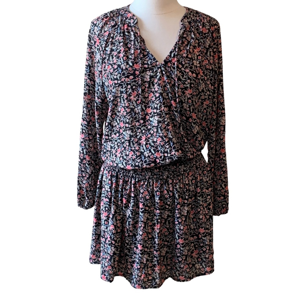 ALLISON JOY Floral Dress Large Black Red Elastic Waist EVEREVE